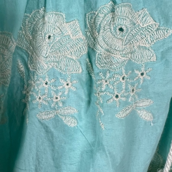 Ishin Women's Cotton Sea Green Schiffli Embroidered A-Line Dress Size Medium - Picture 6 of 7